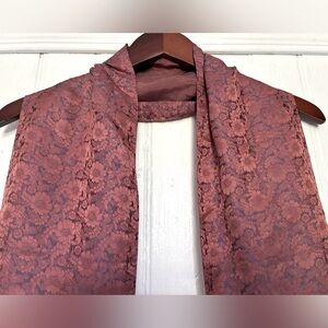 Jacquard Floral Scarf, Pink/Mauve, Embroidered Butterflies on reverse, Silk-like